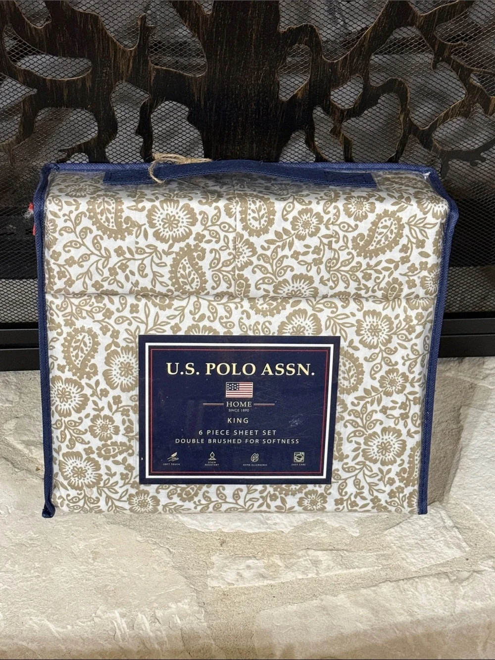 U.S. Polo Assn. King Brushed 6 Piece Sheet Set - Beige Floral